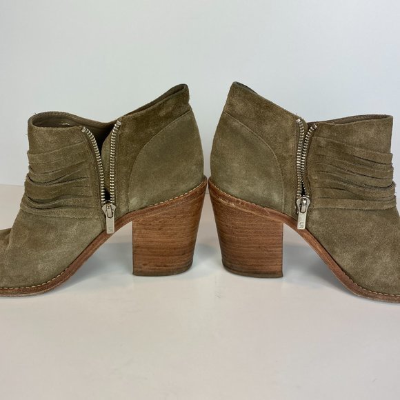 Loeffler Randall Ankle Booties 9 Khaki Green Gray Suede Leather Stacked Heel - Picture 9 of 16
